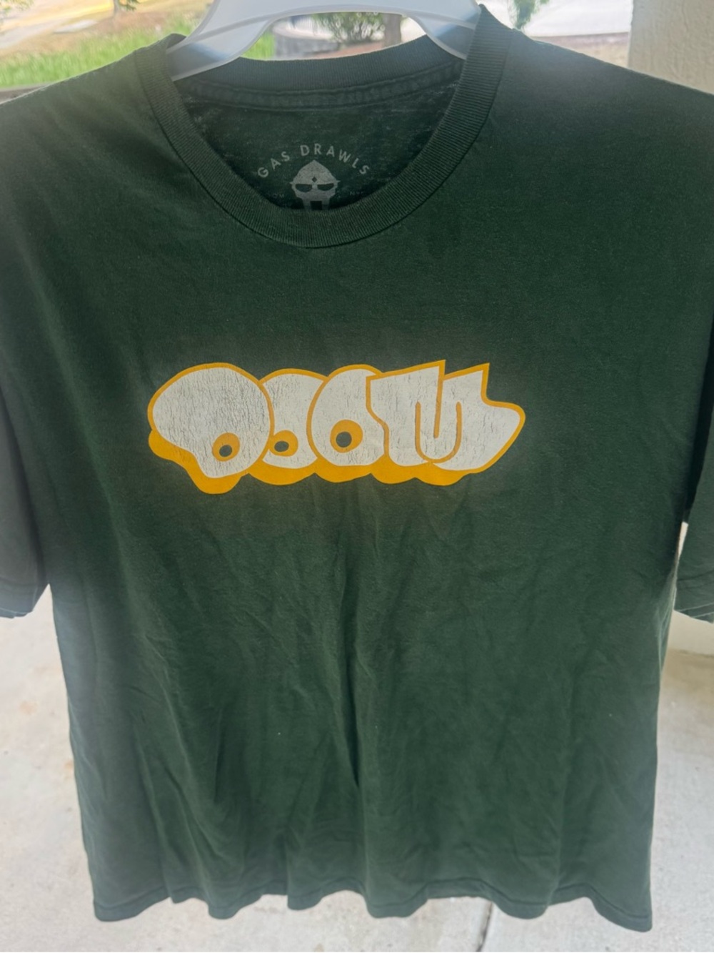 Gas Drawls MF DOOM Green T-Shirt Size XLarge ALL CAPS RAP MUSIC RARE GRAPHIC
